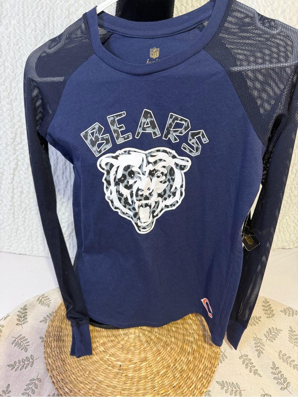 NFL Navy Chicago Bears Long Sleeve Mesh Sleeve Tee